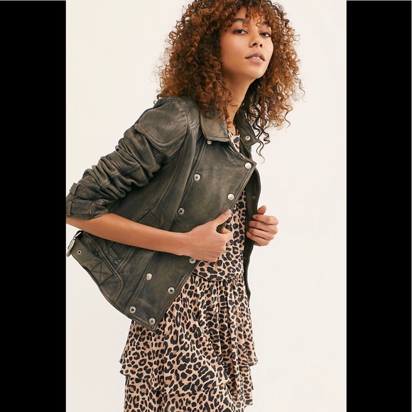 Free People Jackets & Blazers - NWT💕Free People Avis Leather Jacket, Khaki /Small